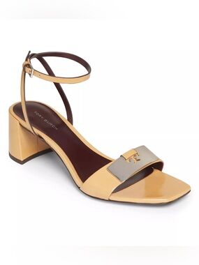 Tory Burch Gigi 55mm Sandal - Cantucci Beige Patent Leather - Size 8M - EUC